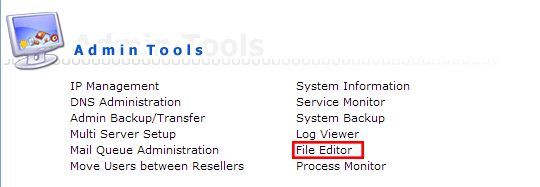 از قسمت Admin Tools بر روی File Editor کلیک کنید.